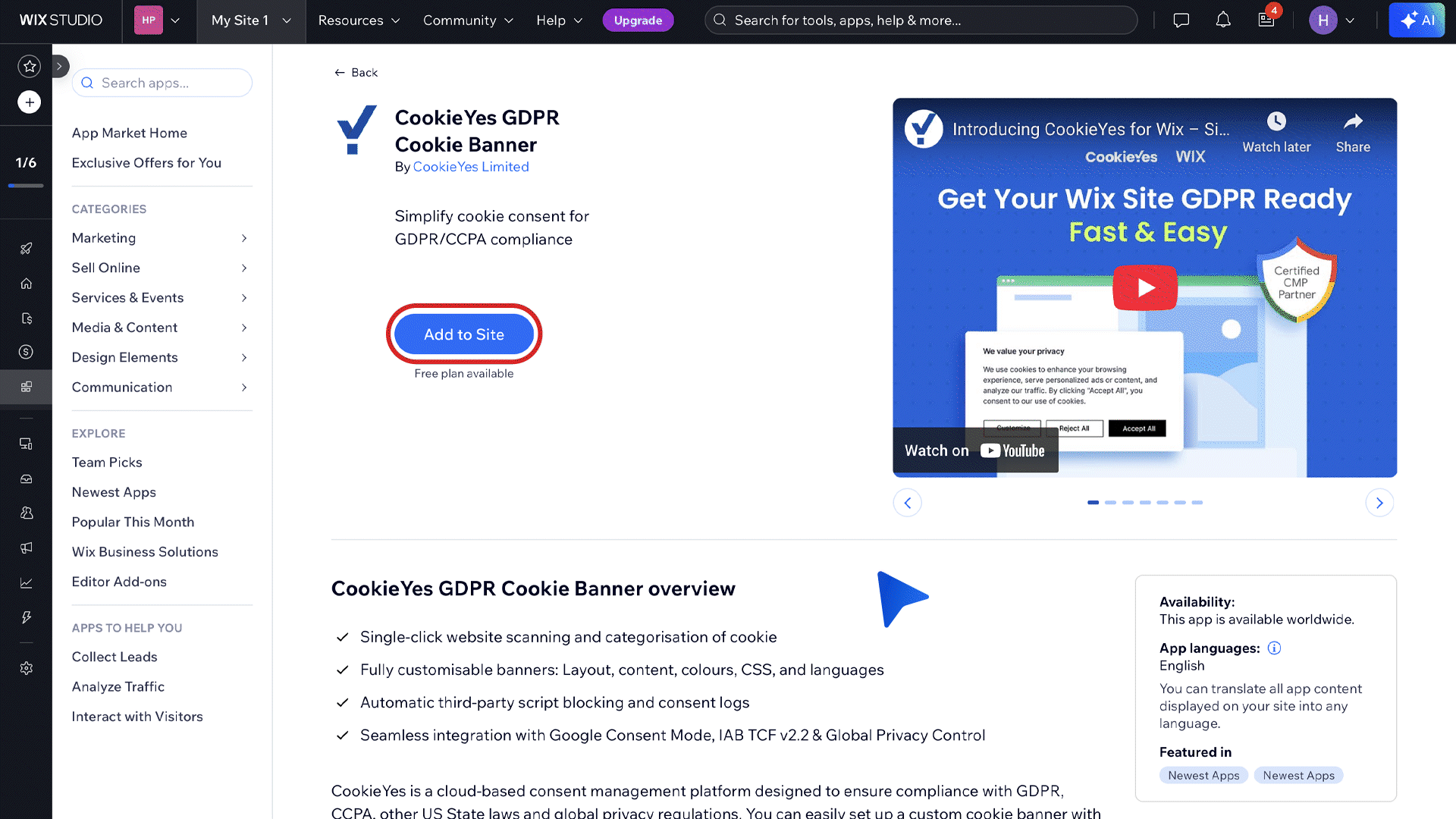 Add Cookieyes to site 
