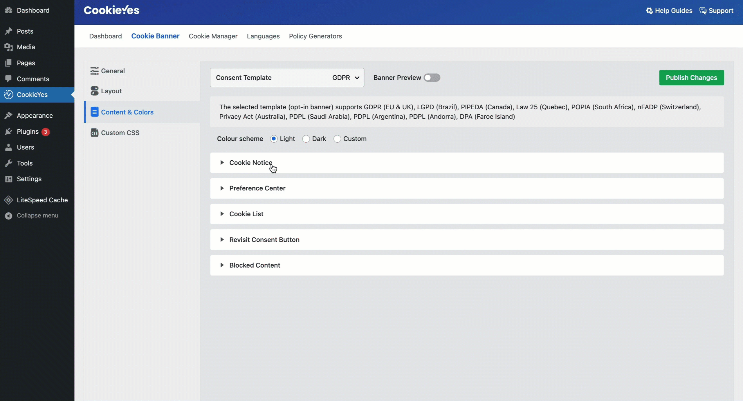 Color tab in wordpress