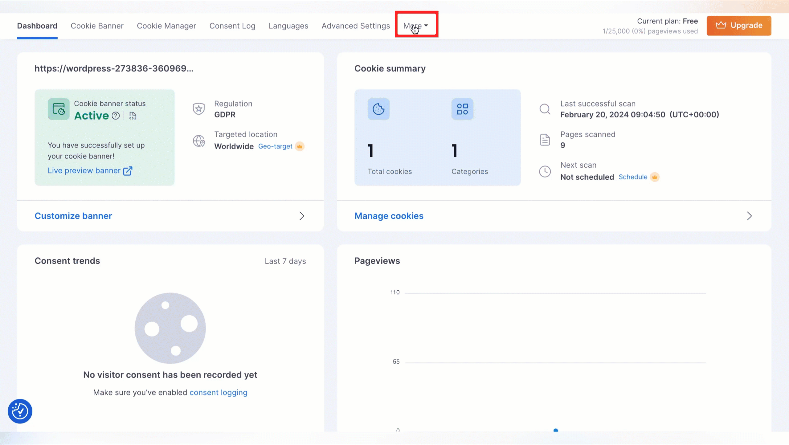 Cookie policy generator on Webapp