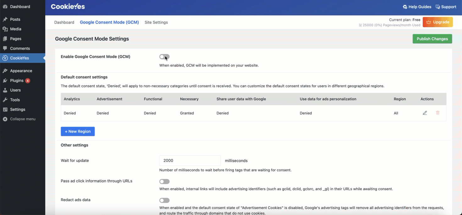 Enable GCM in WordPress
