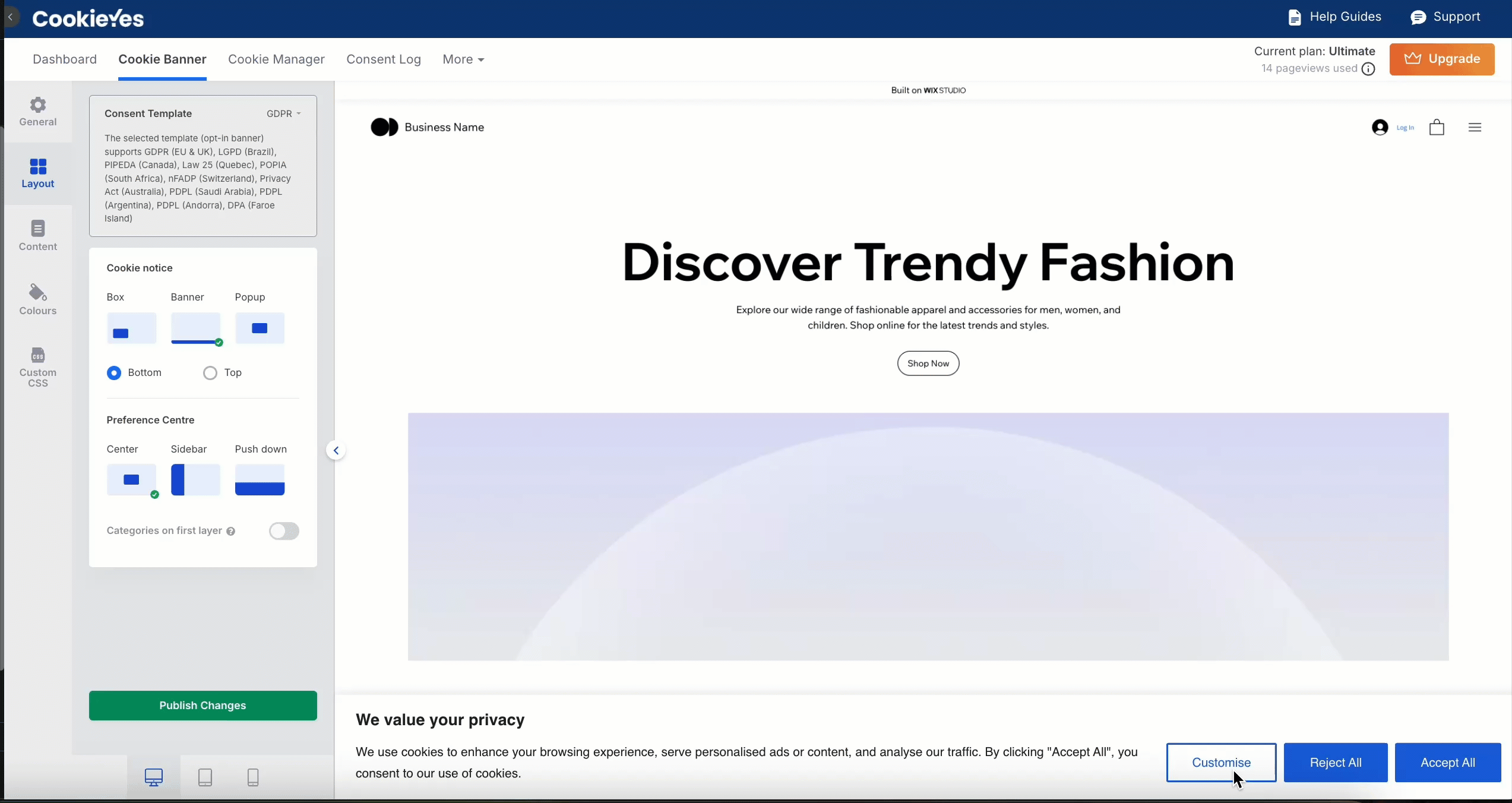 Preferenc Center in banner layout