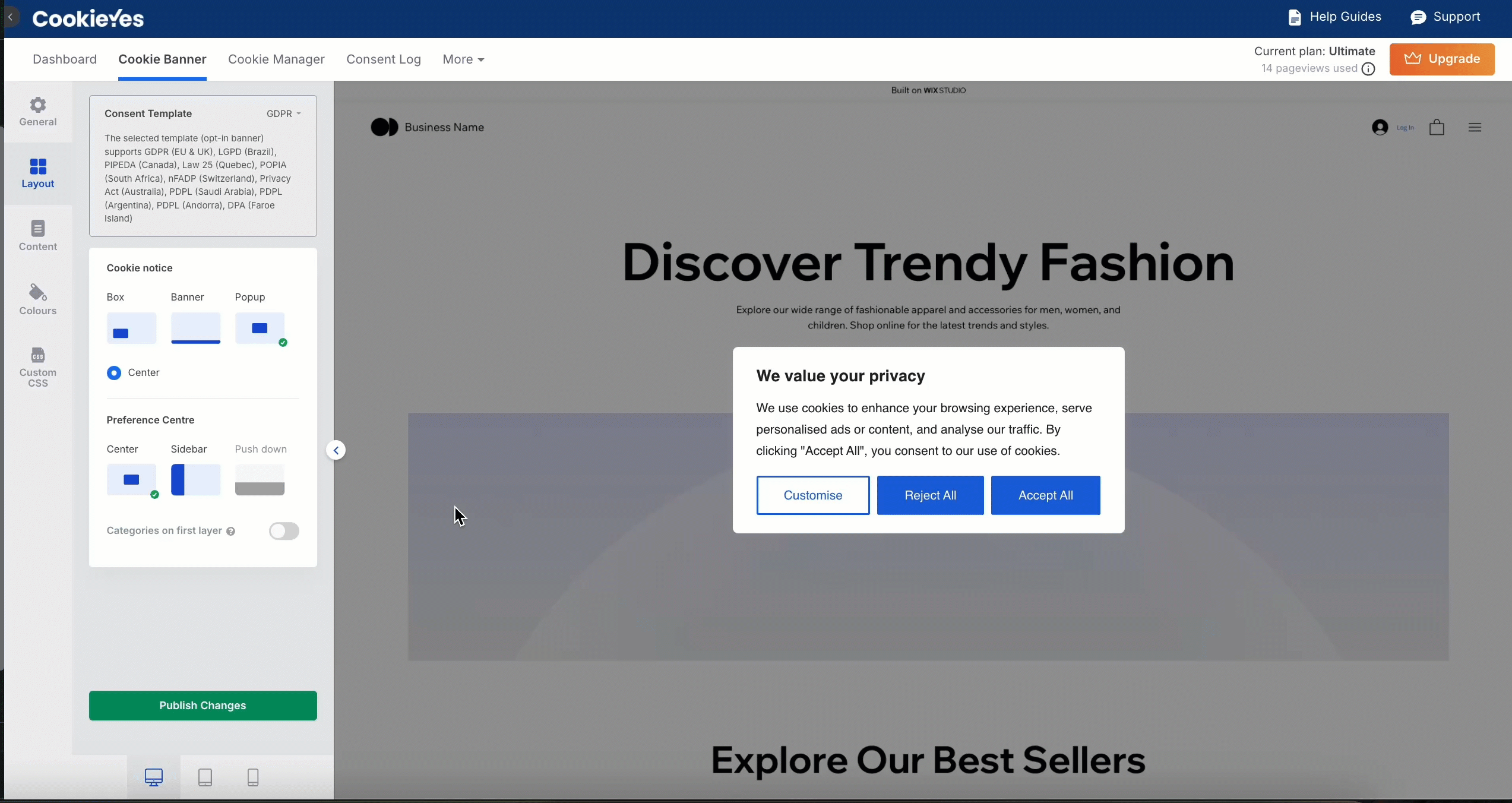 Preference Center in Popup layout