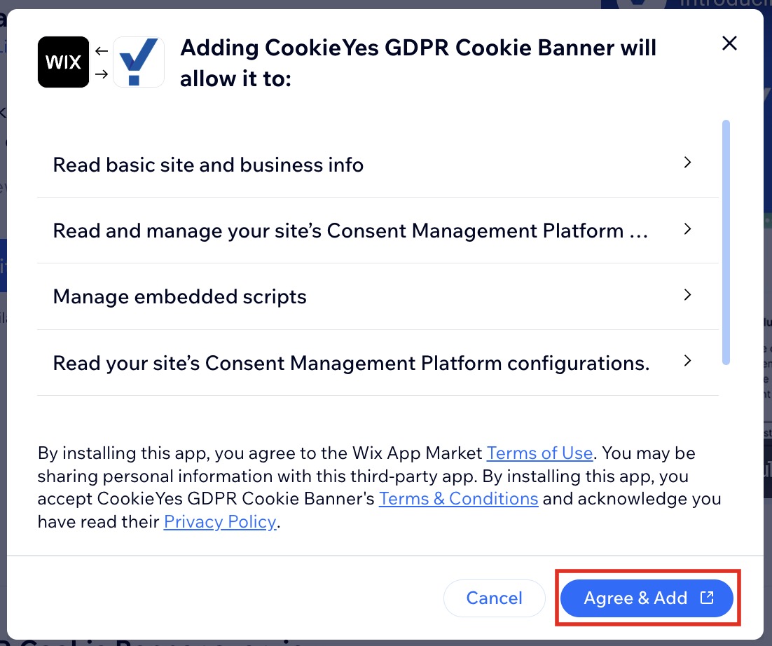 Add permission to CookieYes