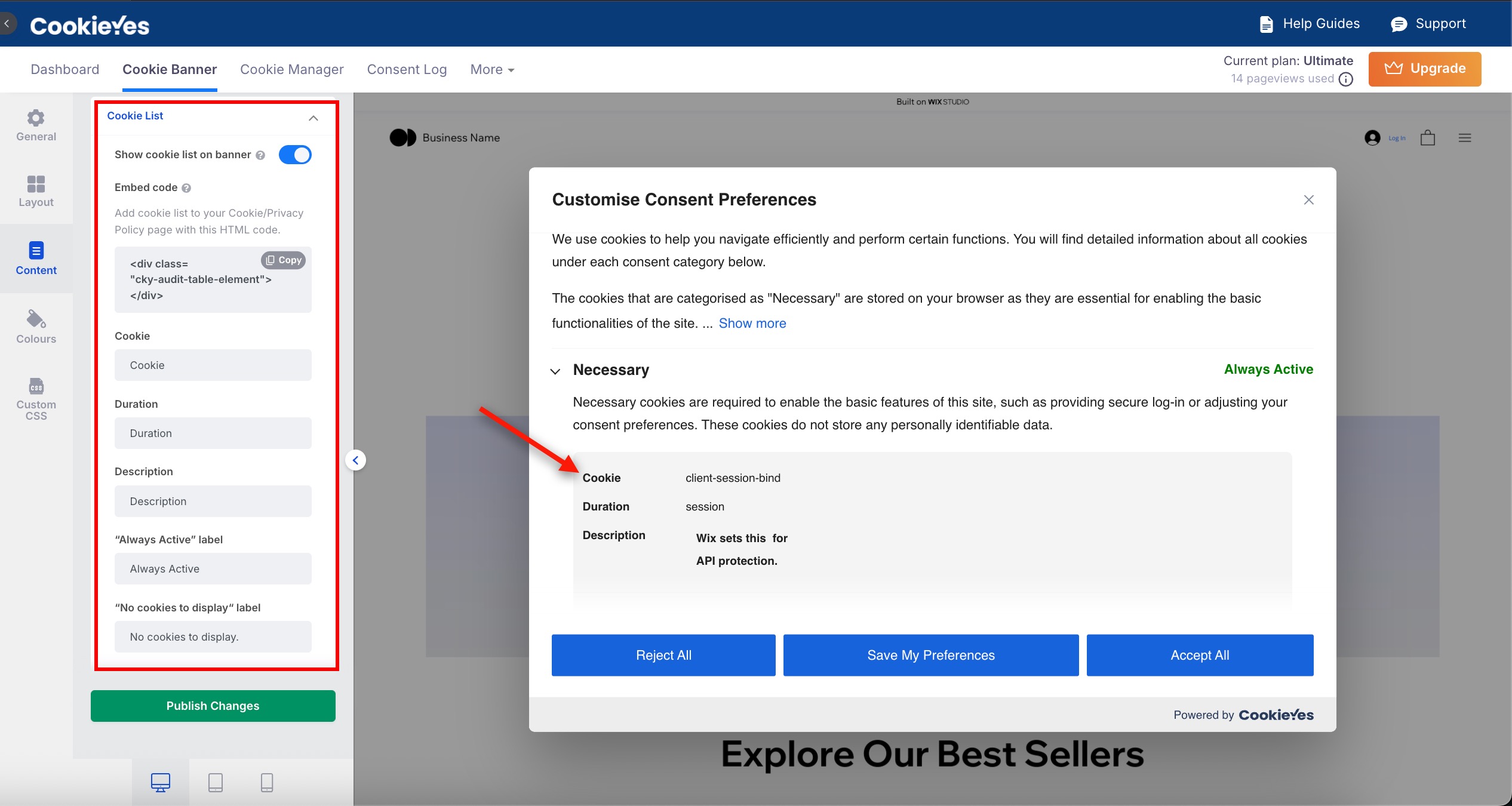 Content in Cookie List