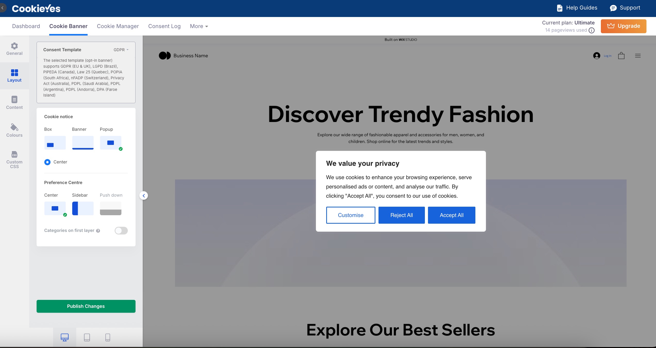 Cookie Notice in Popup layout