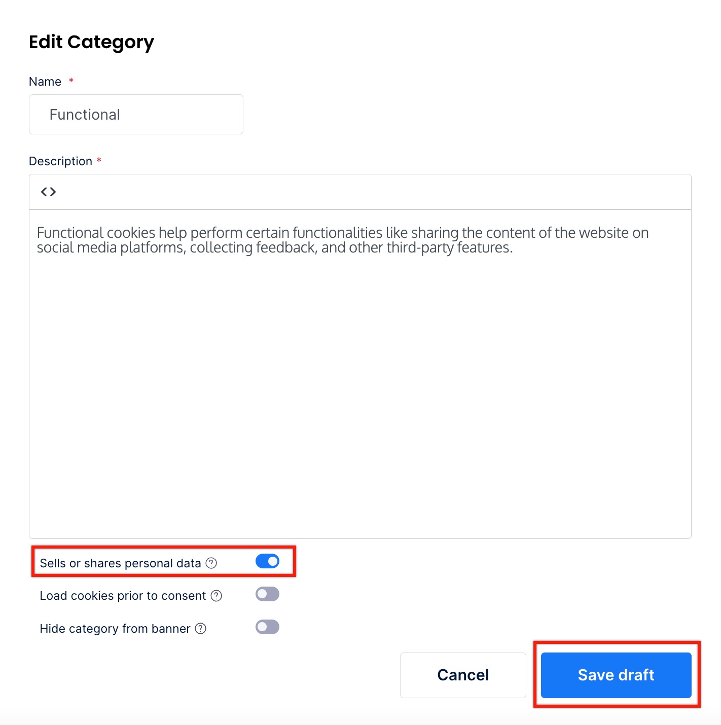 sell or share personal data