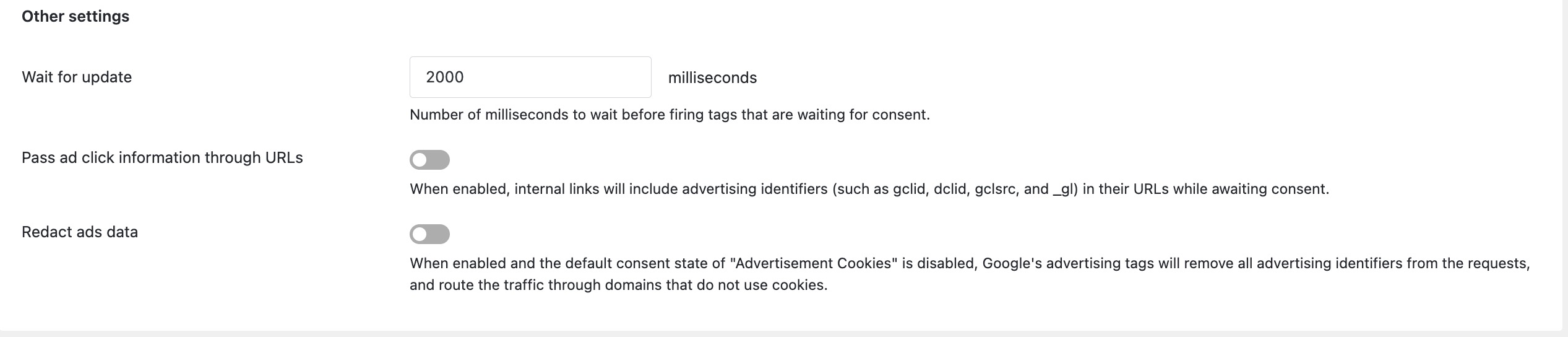 Other consent setting in GCM