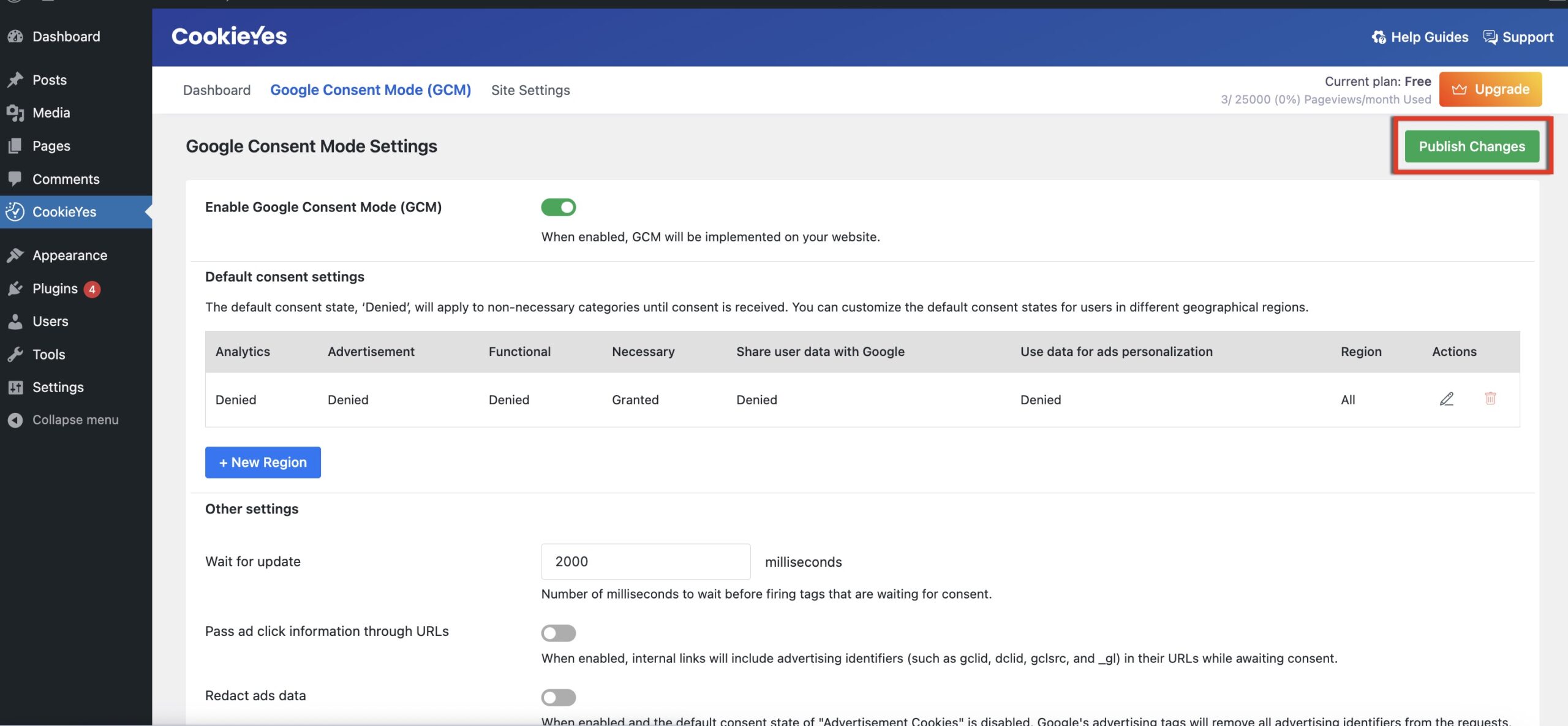 Publish Changes in wordpress.