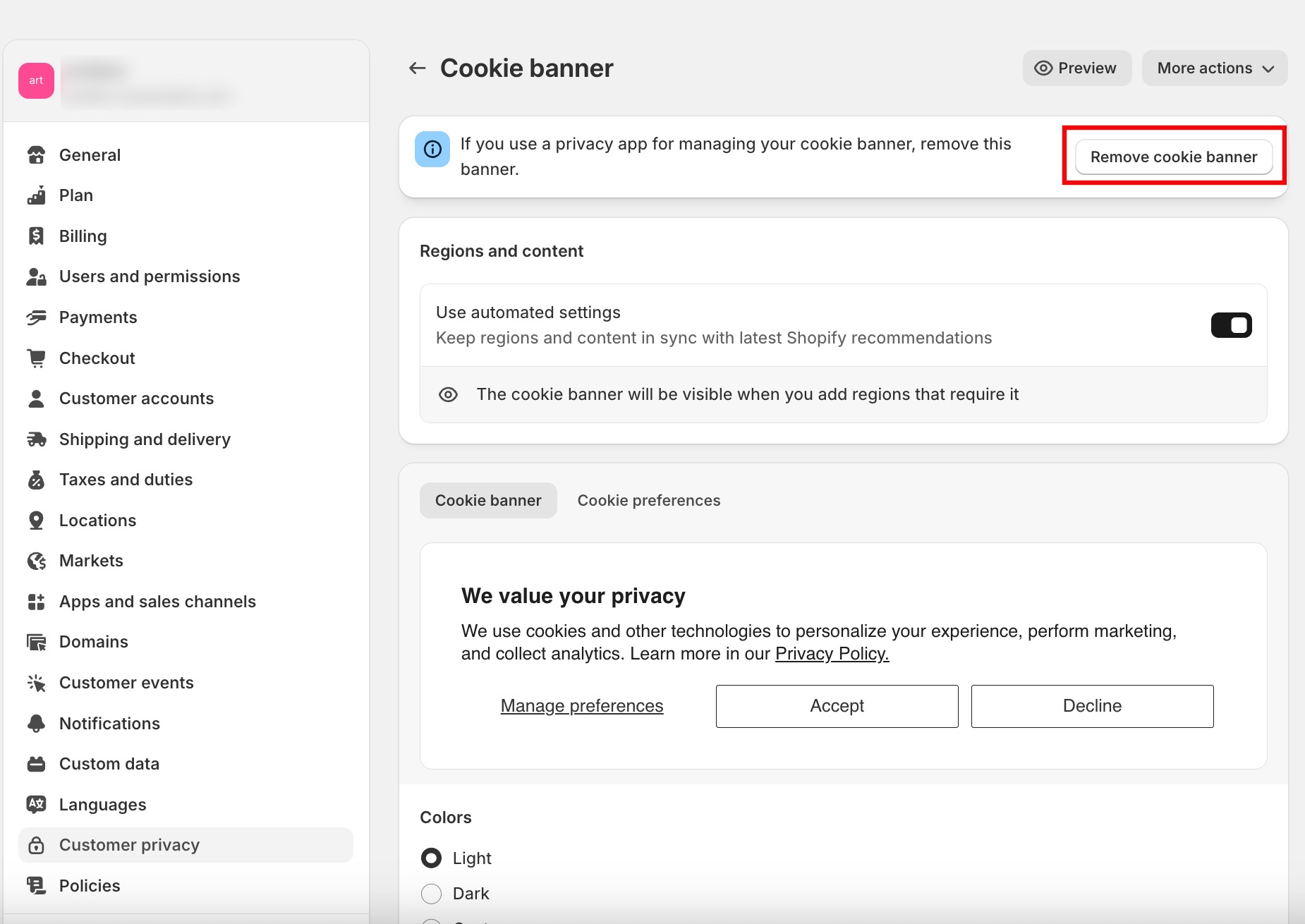 Remove cookie banner