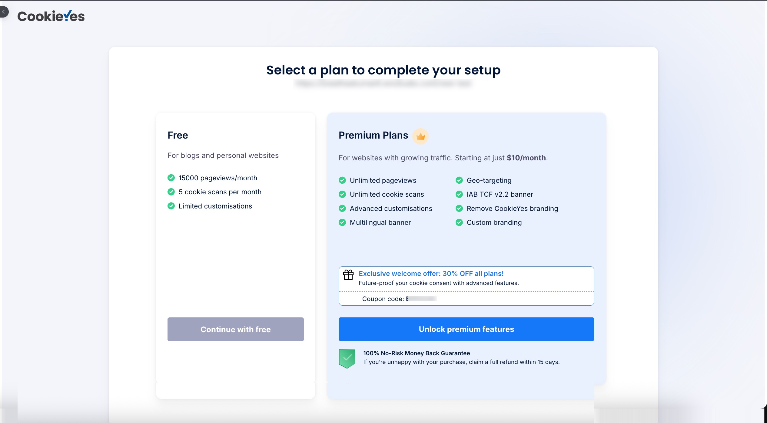 select plan for setup