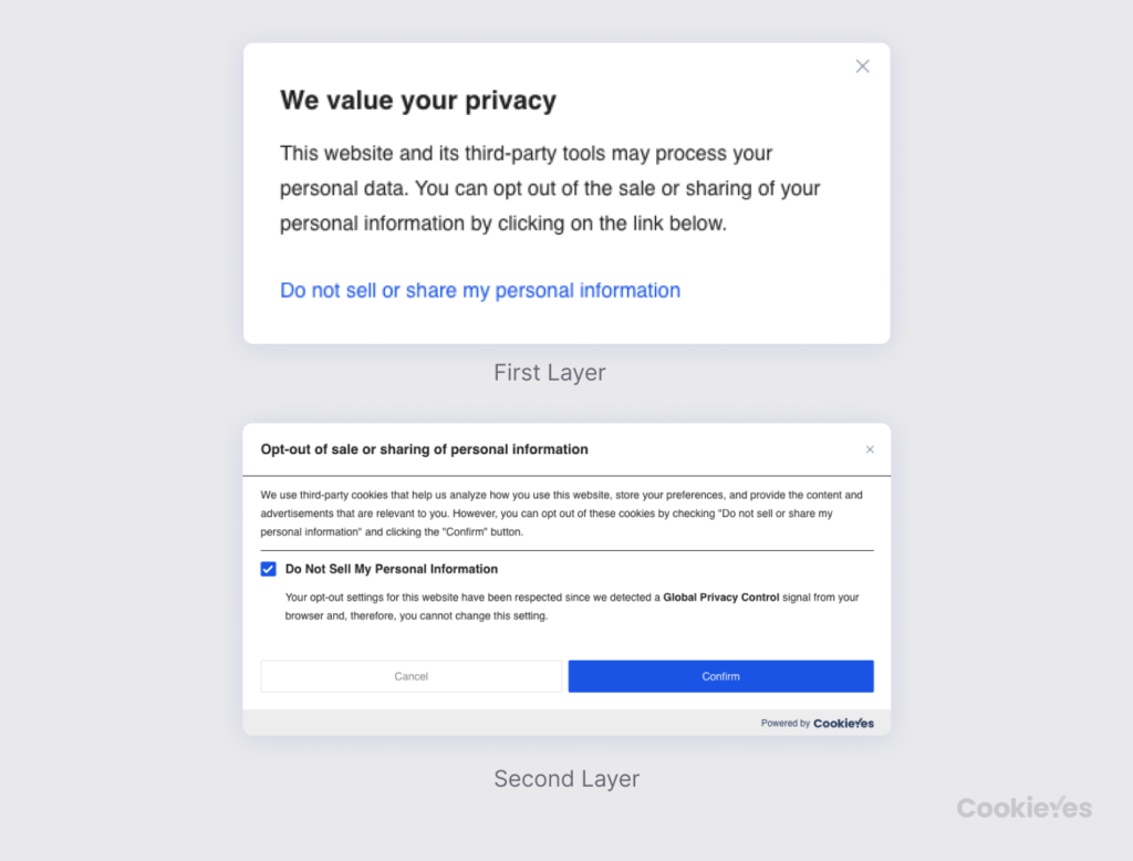 CPRA do not sell/share opt-out banner