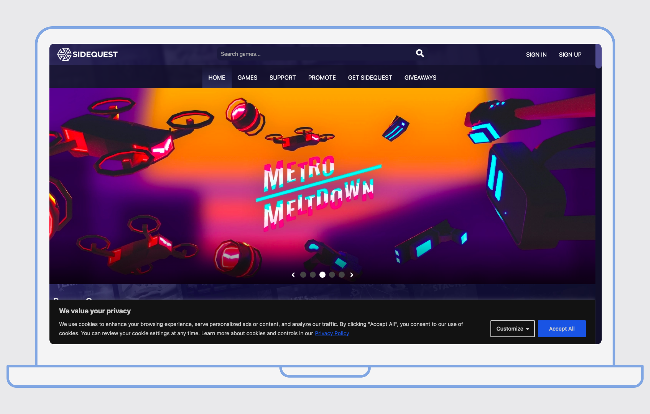 GDPR cookie consent banner in desktop view