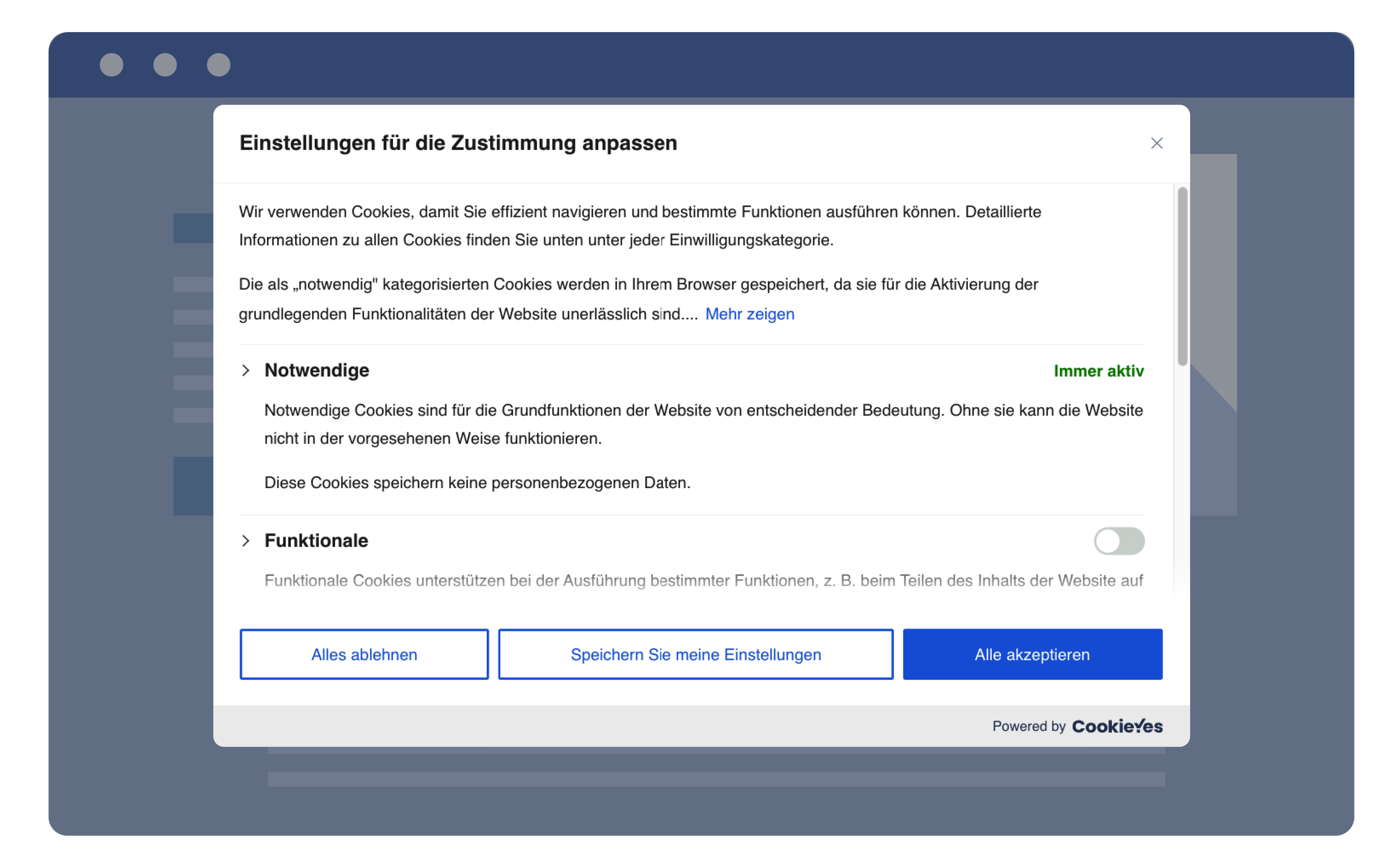 Cookie-Einwilligungsbanner 'Präferenzzentrum'