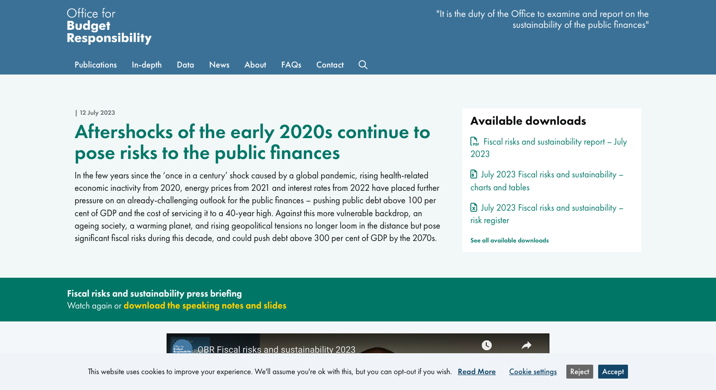 OBR UK website's GDPR cookie consent banner
