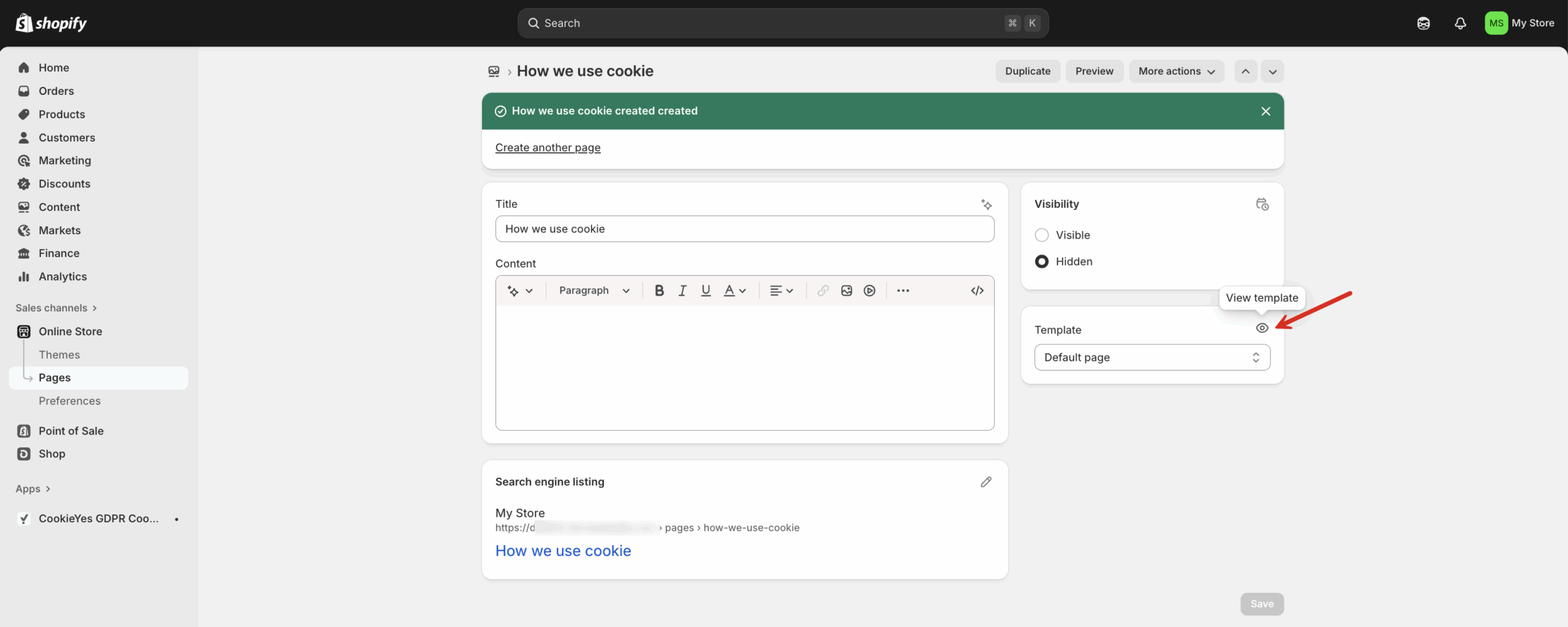 view template option